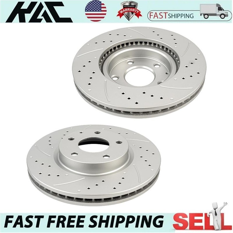 2x Front Side Drilled & Slotted Brake Disc Rotors For 2013 2014 2015 Mazda CX-5