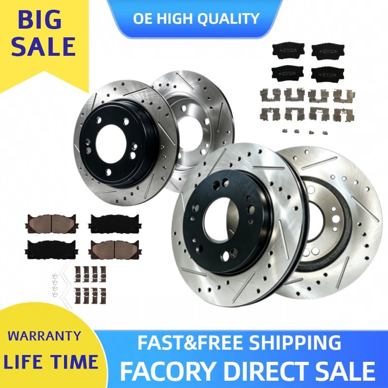 Front & Rear Drilled Slotted+Brake Rotors & Ceramic Brake Pads FitsToyota Avalon