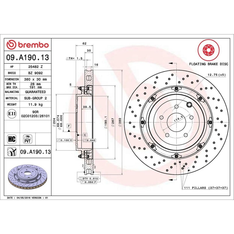 Disc Brake Rotor Rear 09.A190.13-AJ Fits 2014-2016 Nissan GT-R Black Edition gallery