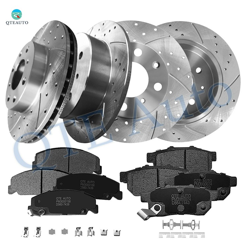 12 Front 240-Rear 239mm Drilled Brake Rotors-Brake Pad For 1992-1995 Honda Civic