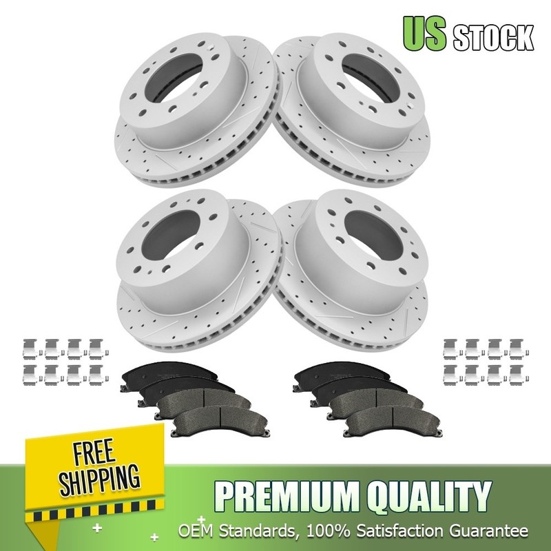 Front Rear Drilled Rotors Brake Pads for 2011-2019 Silverado Sierra 2500 3500 HD