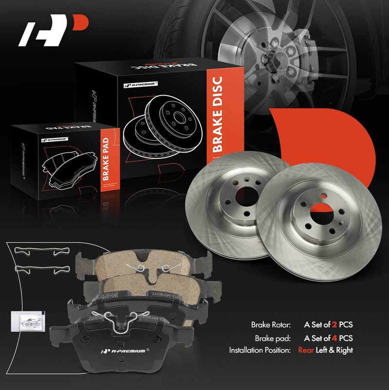 A-Premium Rear Disc Brake Rotors & Ceramic Pads for Volvo XC90 2016-2019 L4 2.0L gallery