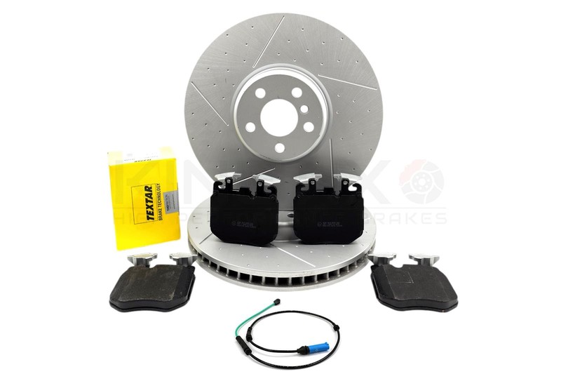 FOR BMW 750Li M SPORT DIMPLED GROOVED FRONT BRAKE DISCS TEXTAR PADS SENSOR 374mm