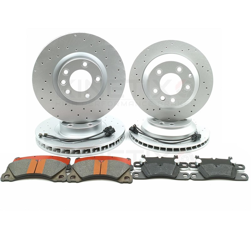 FOR PORSCHE CAYENNE 3.0 DIESEL FRONT REAR DRILLED BRAKE DISCS PADS WIRE SENSORS