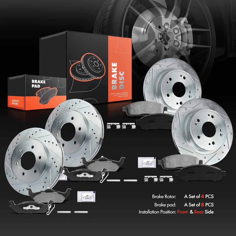 Front & Rear Side Drilled Rotors & Brake Pads for Ford F-150 2004-2008 Lincoln gallery