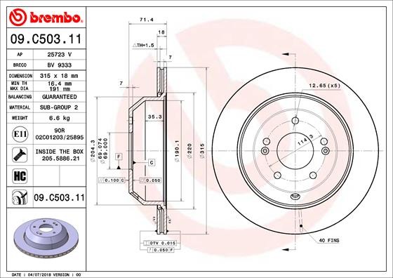 Brembo 09.C503.11 Brake Disc for Kia gallery