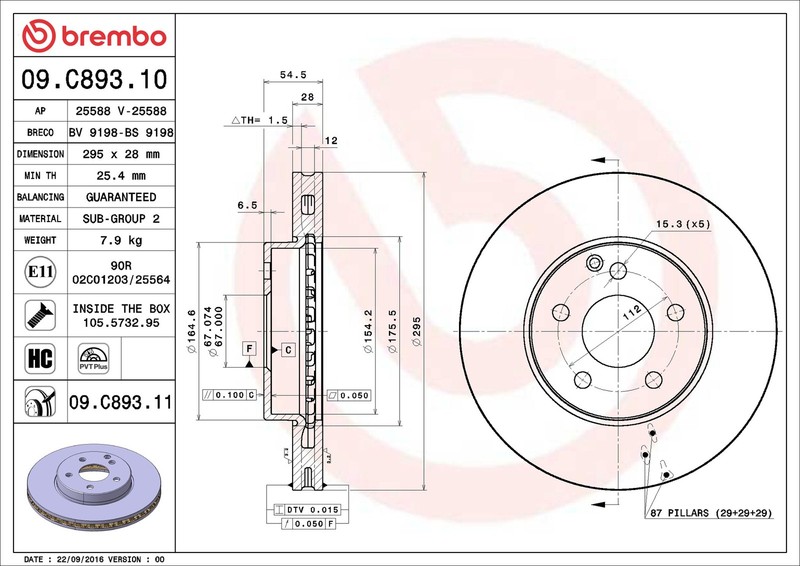 Brembo 09.C893.11 Brake Disc for Mercedes-Benz, Mercedes-Benz (BBDC) gallery