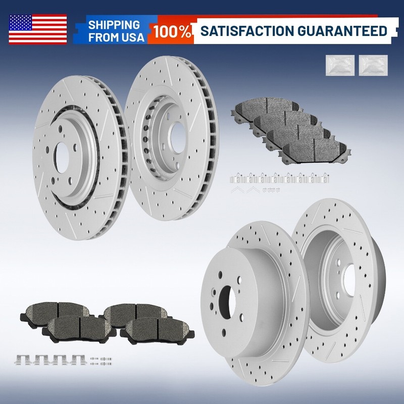 Front Rear Drilled Slotted Rotors Ceramic Pads for 2008 – 2014 Toyota Highlander