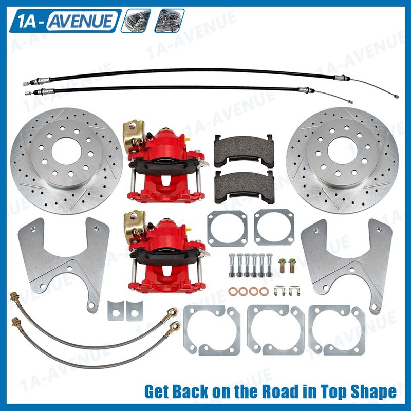For 1968-1974 GM F/X-Body 10 & 12 Bolt St Rear Disc Brake Kit With Red Calipers
