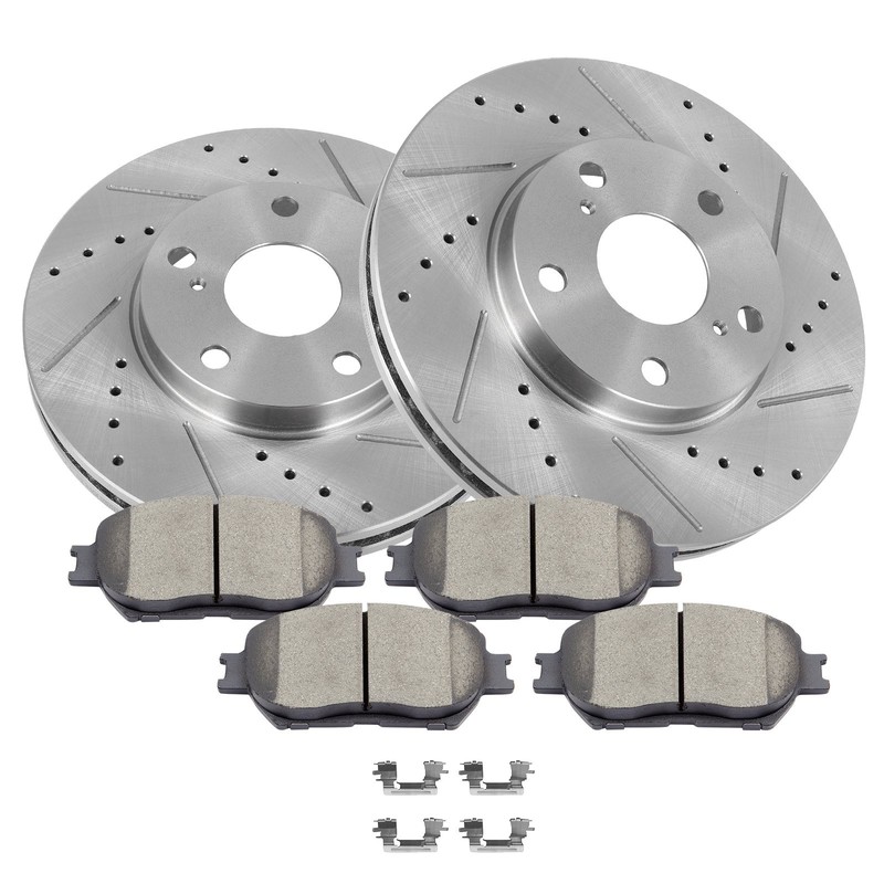 6X 2002-2006 Fits Toyota Camry 2.4L 3.0L Front Slotted Brake Rotors Ceramic Pads
