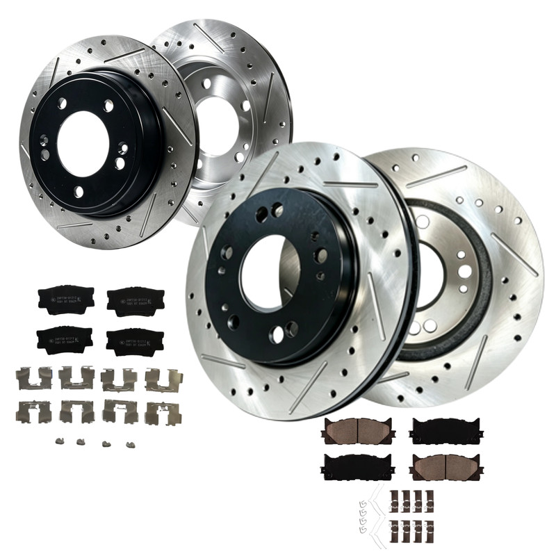 11.65″ Front 11.06″ Rear Drilled Rotors Pads for Toyota Avalon 2008 2009 – 2012