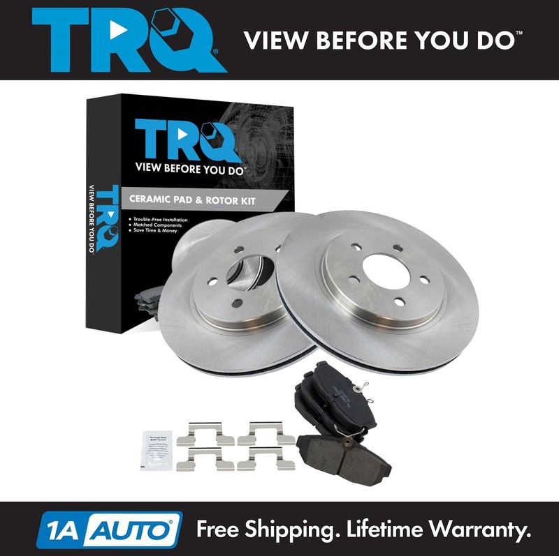 TRQ Rear Brake Pad & Rotor Kit Brake Rotor For 2005-2014 Ford Mustang
