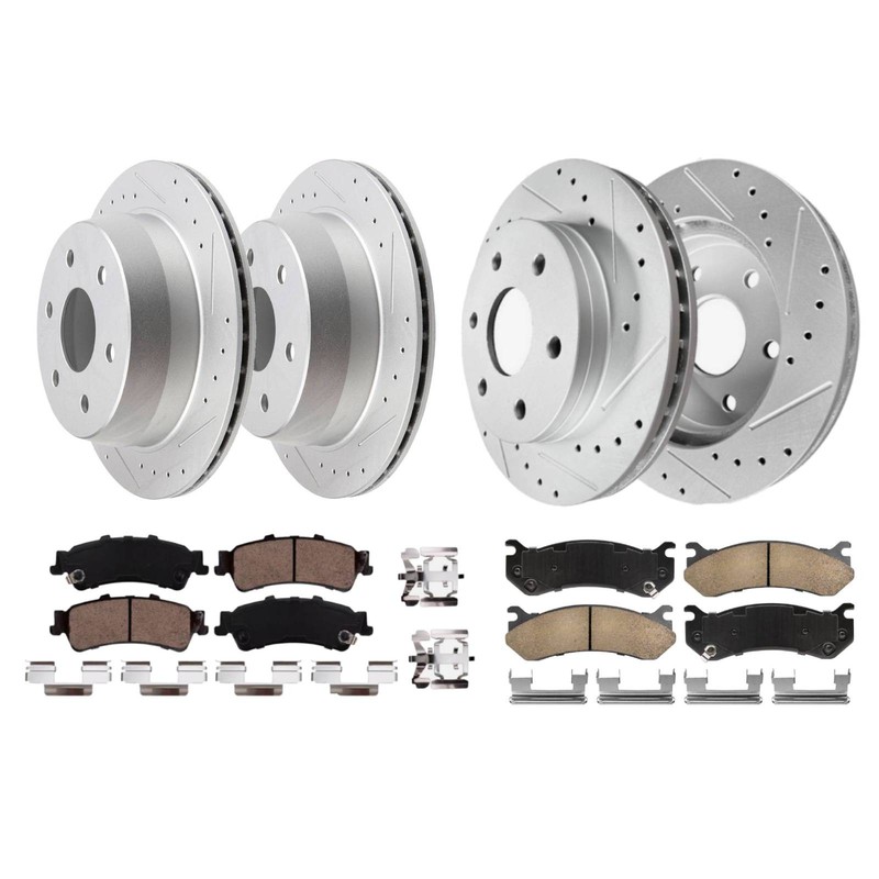 Front Rear Drilled Rotors Brakes Pads For Chevy Silverado GMC Sierra 1500