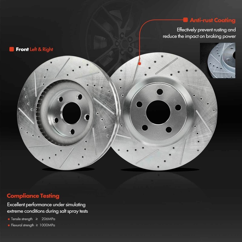 12Pcs Front & Rear Drilled Rotors & Ceramic Brake Pads for Ford Edge 2015-2021 gallery
