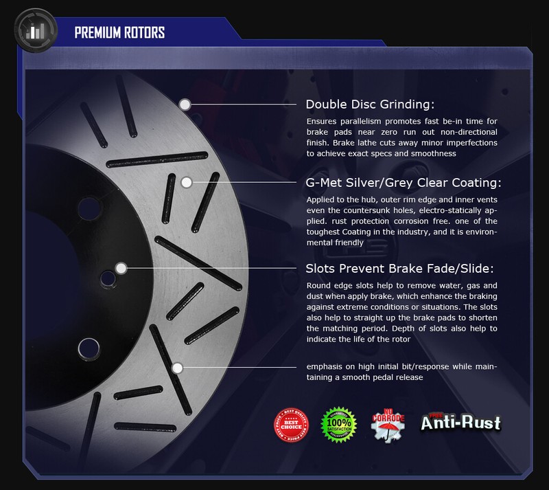 Duraplus Front Coat F-Slot Brake Rotors Ceramic Pads ESF-31408x-CRD1078-2 gallery