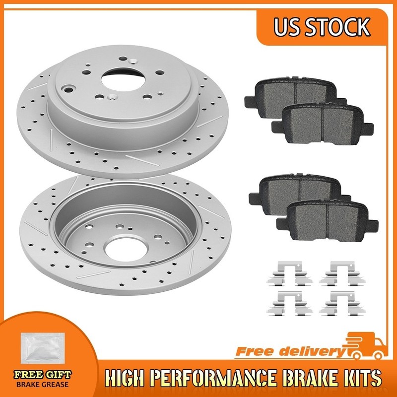 Rear Drilled Brake Rotors Ceramic Brake Pads For 2001-2008 Acura MDX Honda Pilot