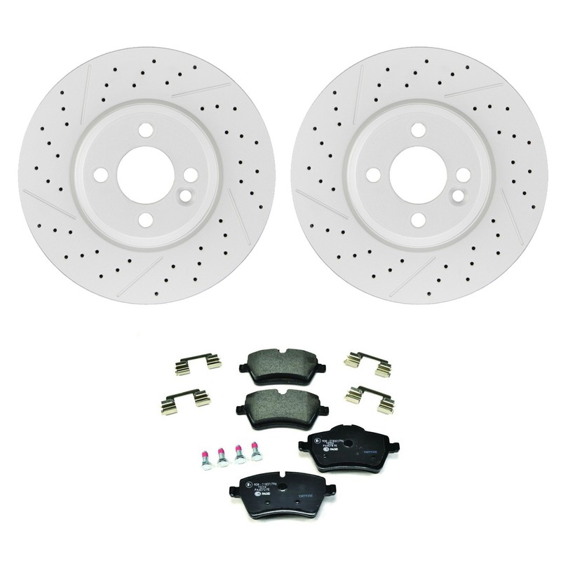 Bosch QuietCast Front Rotors Hella Low-Met Disc Brake Pad Kit For R56 R57 Cooper