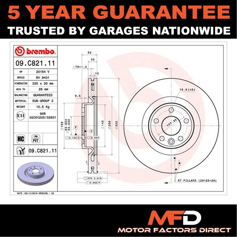 Fits Jaguar E-Pace 2017- 2.0 D MFD Front Brake Disc J9C2136