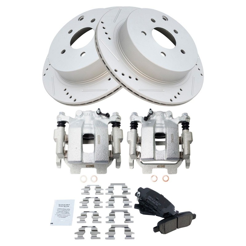 TRQ Rear Brake Calipers Ceramic Pads Drilled Rotors Fits Murano Pathfinder gallery