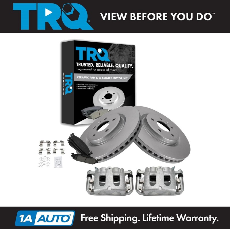 TRQ Front Brake Calipers Ceramic Pads Rotors for 09-18 Explorer Flex Taurus MKS