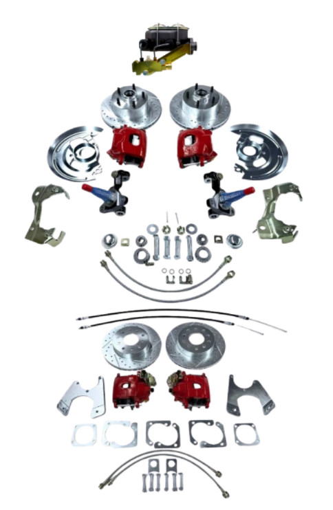 1964 – 1972 Front Rear 4 Wheel Disc Brake Conversion Red Calipers Master Kit