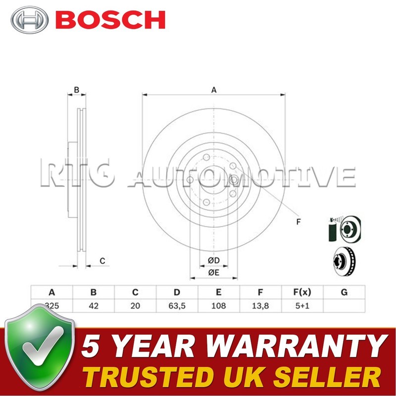 Bosch Rear Brake Disc Fits Land Rover Discovery Sport Jaguar F-Pace XF XE