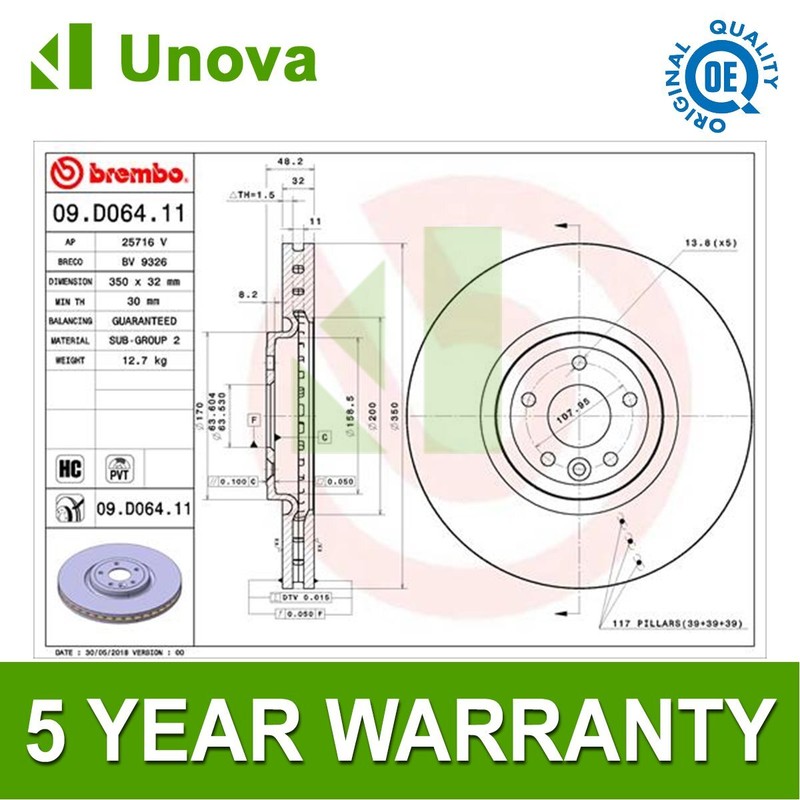 Brake Disc Front Unova Fits Jaguar XE 2015- XF 2015- 2.0 D 3.0 #2 T4N1803 gallery