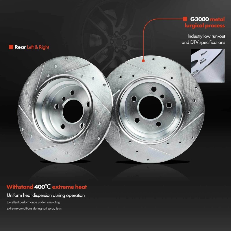 Drilled Brake Rotors & Ceramic Brake Pads for BMW E53 X5 00-06 3.0L 4.4L Rear gallery