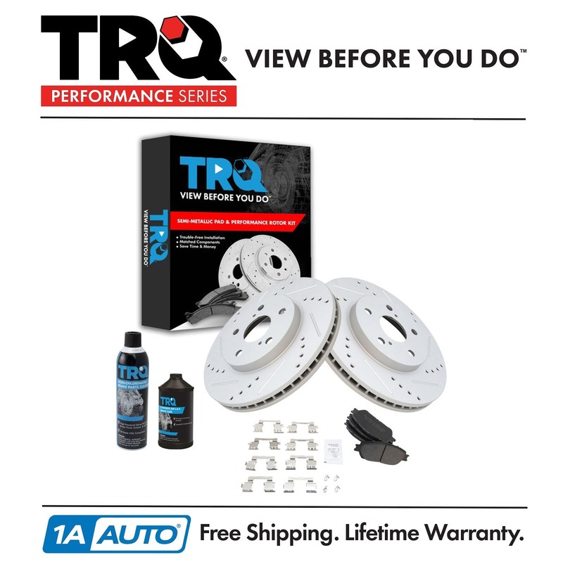 TRQ Front Ceramic Pad & Performance Coated Rotor Kit w/Chemicals