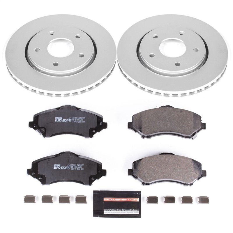 Power Stop ESK3118 Coated Rotors, ECE-R90 Brake Pads + Hardware Kit