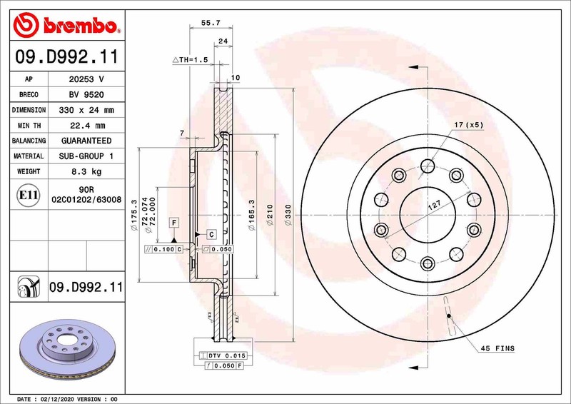 Brembo 09.D992.11 Brake Disc for Jeep gallery