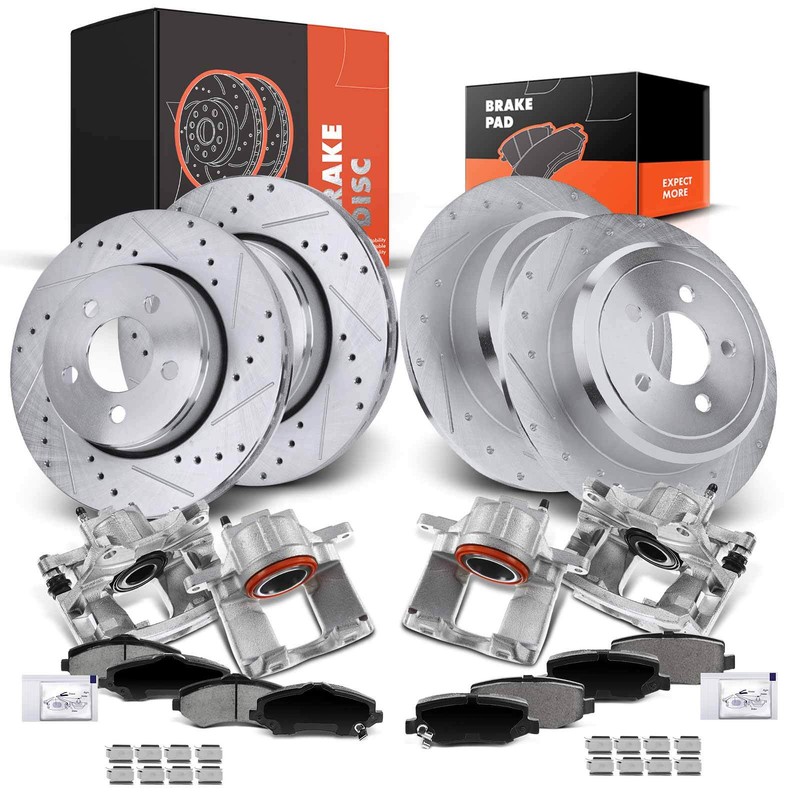Front and Rear Drilled Brake Rotors & Pads + Brake Calipers for Dodge Nitro 2011
