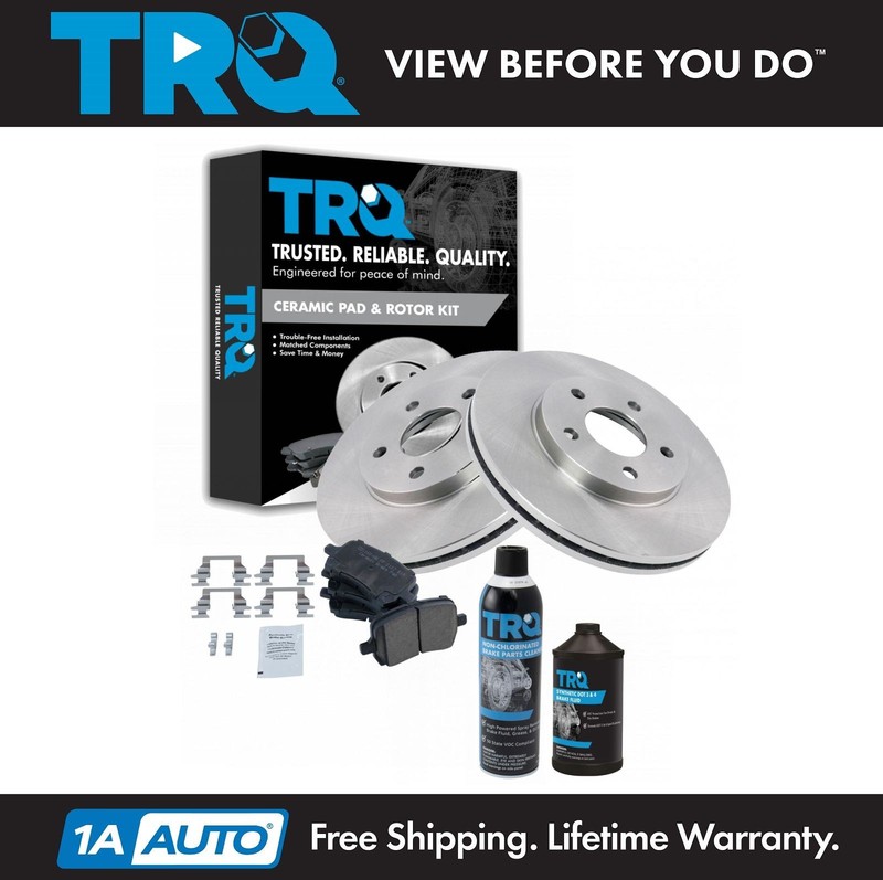TRQ Front Brake Rotor & Ceramic Brake Pad Kit w/Chemicals for Malibu J67