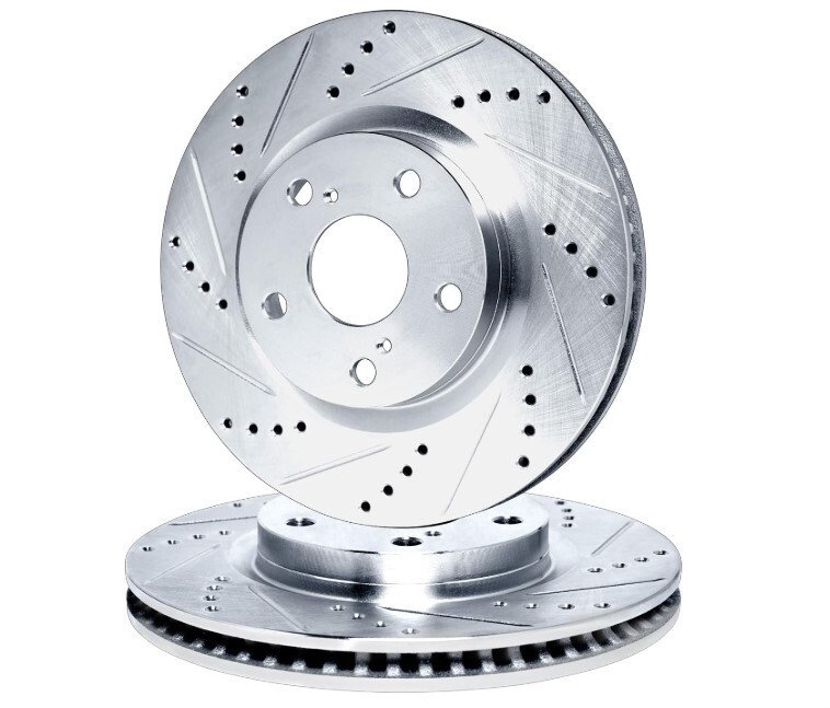 Drilled & Slotted Geospec Silver Grey Front Disc Brake Rotor set (Left/Right)