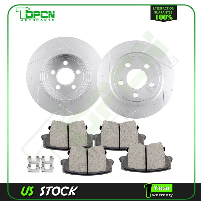 Rear Brake Discs Rotor Slot Ceramic Pads For Dodge Challenger 2009 - 2017 Kit gallery