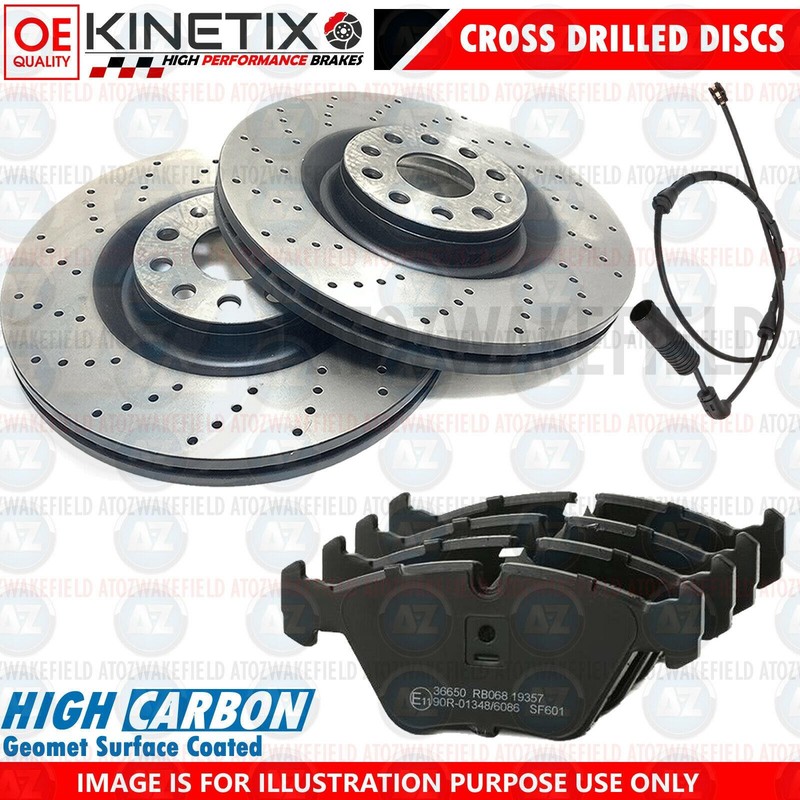 FOR BMW 330Cd E46 FRONT CROSS DRILLED BRAKE DISCS PADS WEAR WIRE SENSOR 325mm