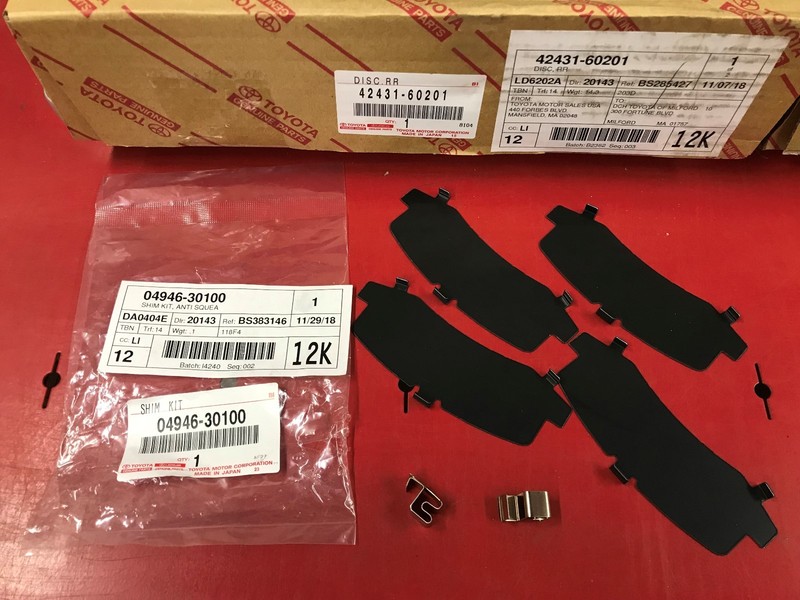 2001-2007 TOYOTA SEQUOIA GENUINE NEW OEM REAR BRAKE ROTORS OEM PAD KIT & SHIMS gallery