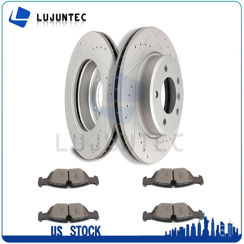 Front Brake Discs Rotors Ceramic Pads Kit For BMW 325Ci 2006-2007 E46 Drill Slot
