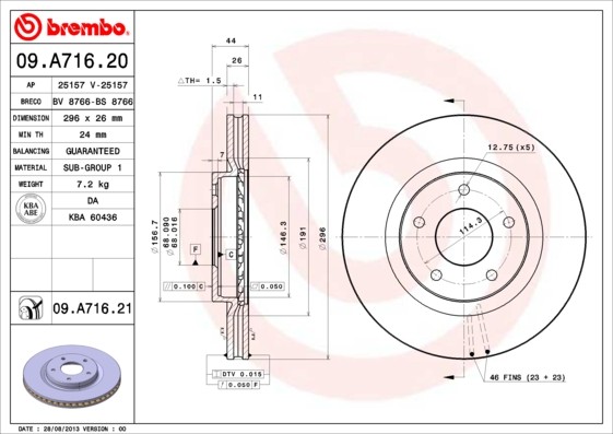 Brembo 09.A716.21 Brake Disc for Dongfeng Fengdu,Nissan,Nissan (DFAC),RENAULT (D