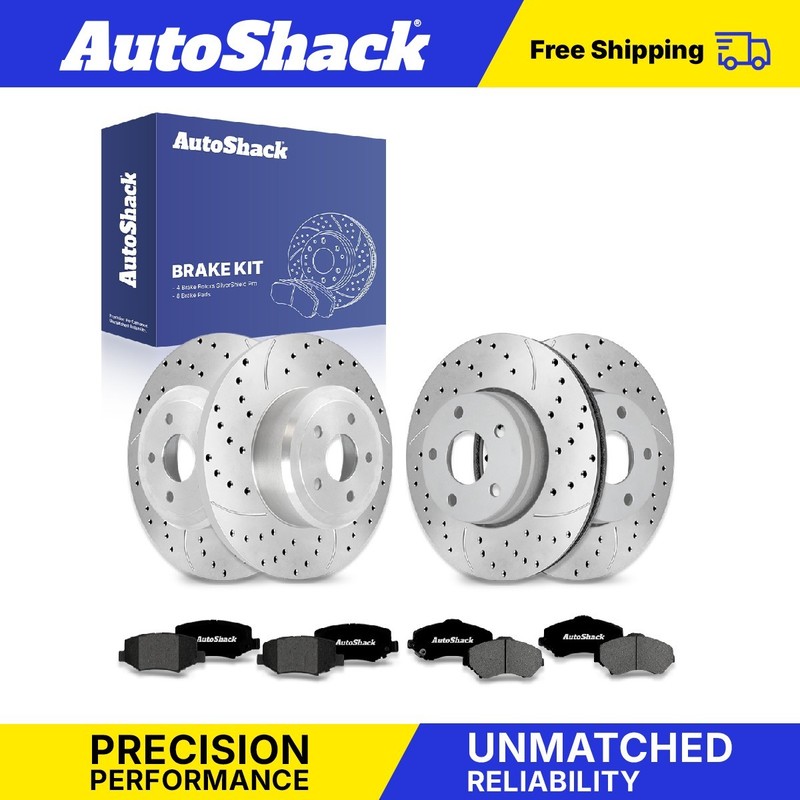 Front Rear Drilled Slotted Brake Rotors Premium Pads for Jeep, Wrangler 07-17