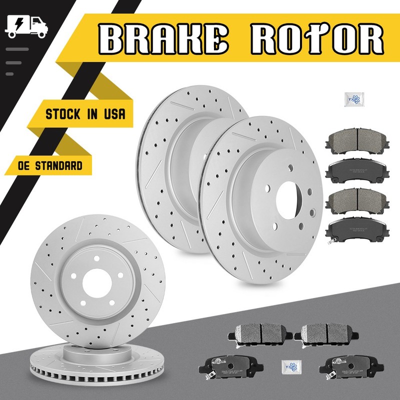 For 2016 2017 Infiniti QX50 Nissan Z Front Rear Drilled Brake Rotor Ceramic Pads