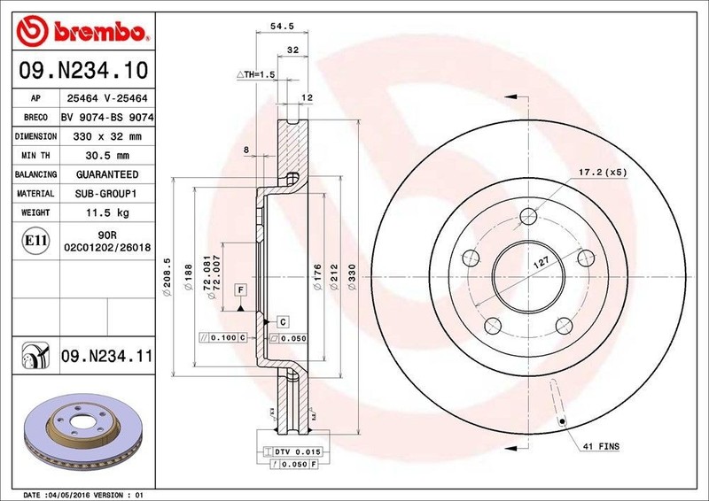Front Rotor Fits 2011-2020 Jeep Grand Cherokee 09.N234.11