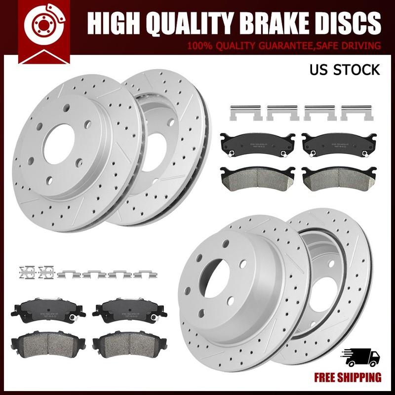 [Front+Rear] Drilled Brake Rotors & Ceramic Pads for Chevy Silverado 1500 Astro
