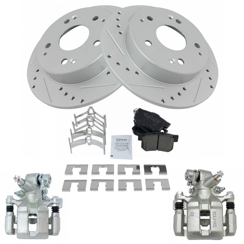 TRQ Rear Ceramic Pads Performance Drilled Slotted Zinc Coated Rotors & Calipers gallery