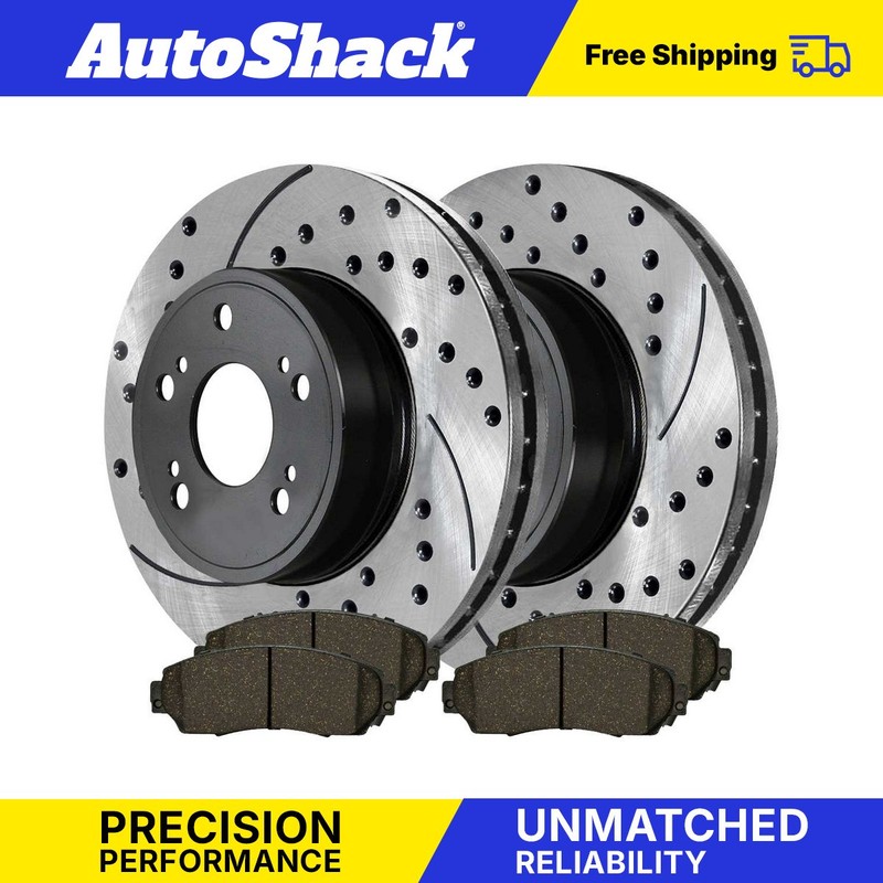 Front Drilled Slotted Brake Rotors Black & Pads for Honda CR-V Acura RDX 2.4L