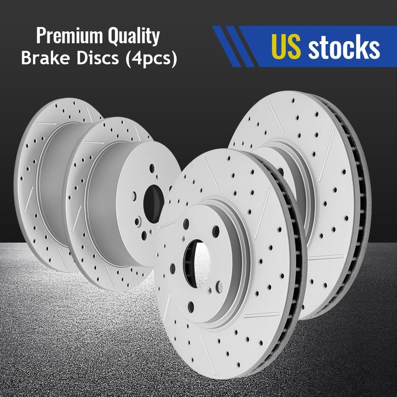 Front Rear Drilled Brake Disc Rotors for 2004 2005 2006 2007 Toyota Highlander