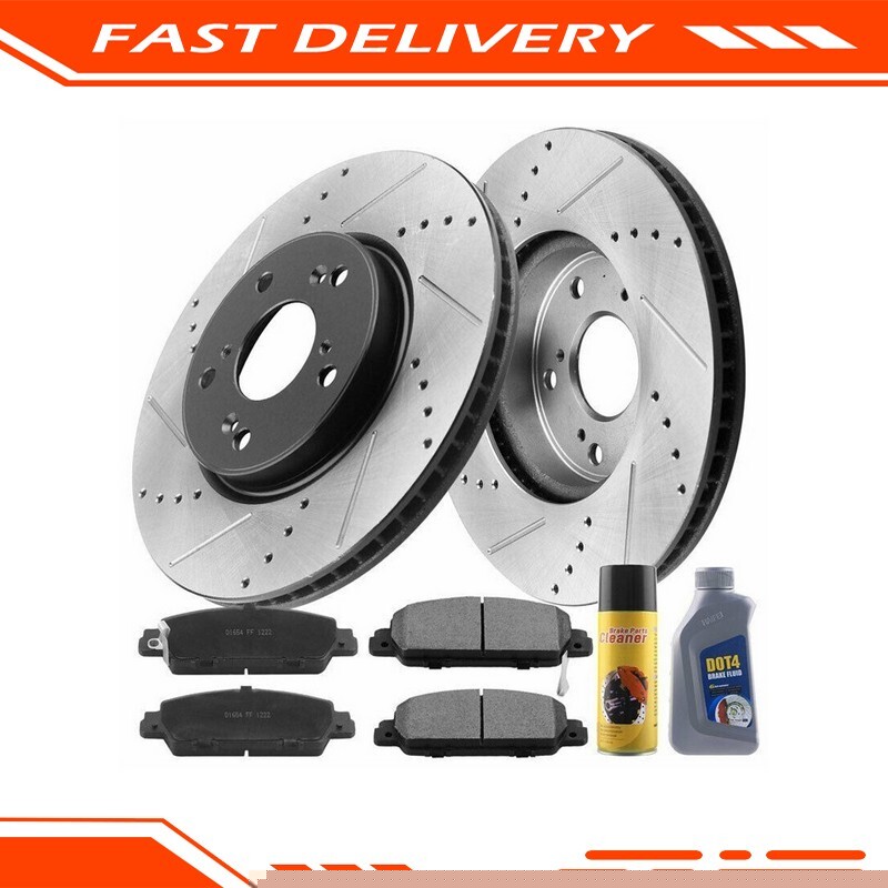 Front Black Coat Drilled Slotted Brake Rotors and Brake Pads For 2013-20 Accord