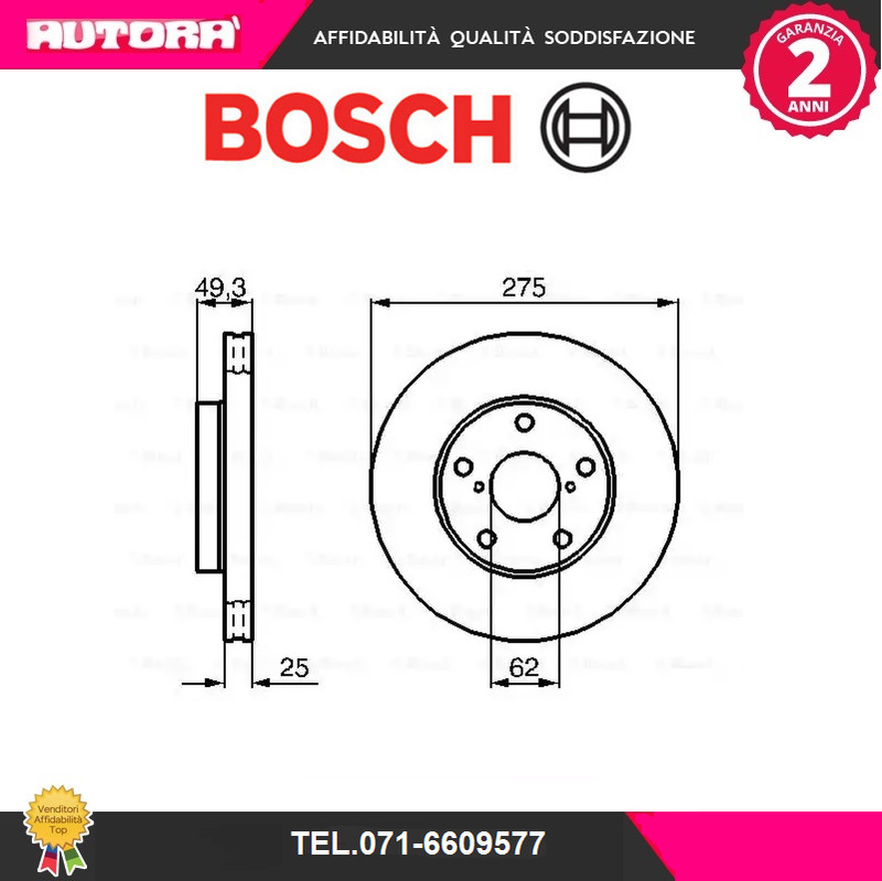 0986479111 pair brake disc not suitable for Toyota Rav IV (BOSCH BRAND)