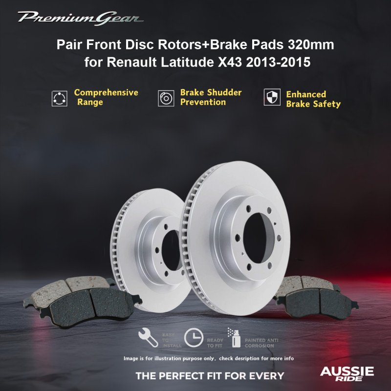 Pair Front Disc Rotors+Brake Pads 320mm for Renault Latitude X43 2013-2015