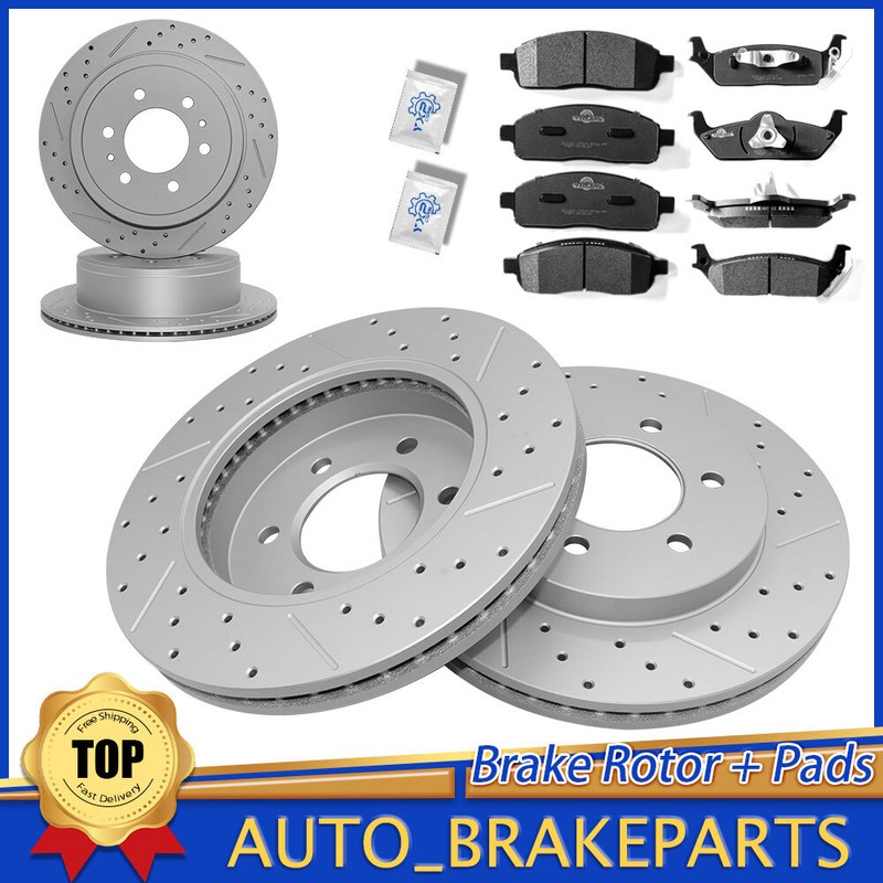 4WD Front Rear Disc Brake Rotors & Ceramic Pads For Lincoln Mark LT Ford F-150